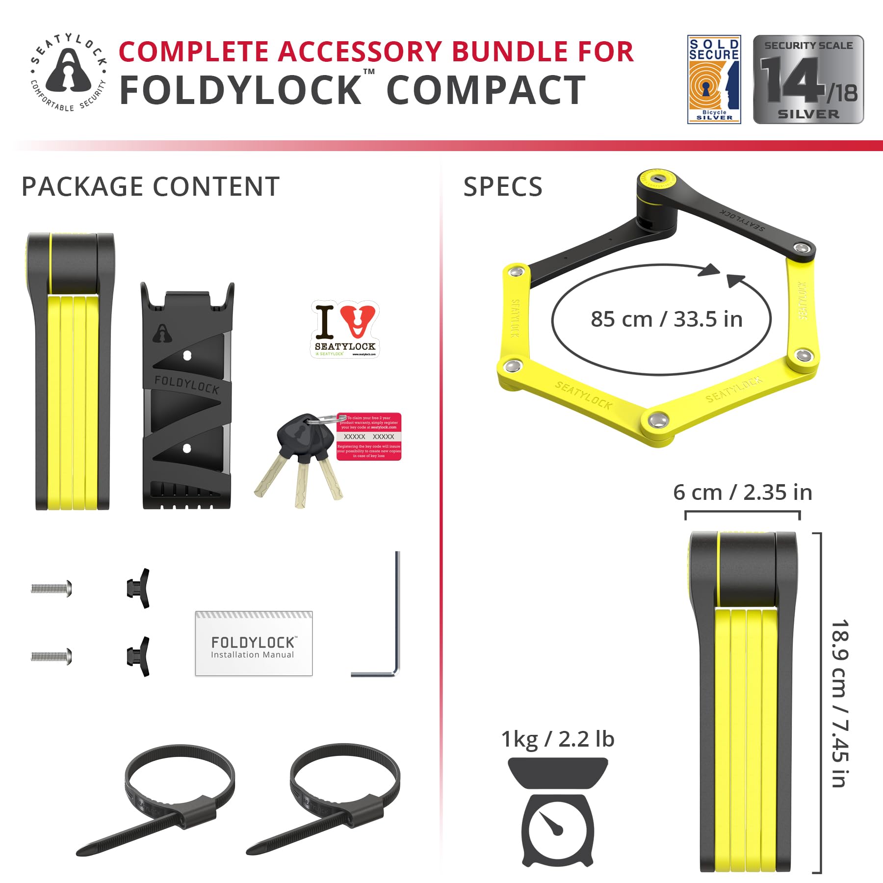 Amazon.co.jp: Seatylock FoldyLock コンパクト折りたたみ自転車ロック
