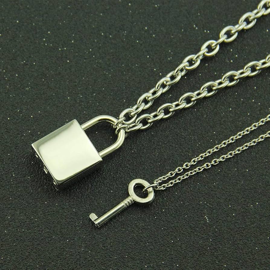 Yeaphy Chain Punk Padlock Necklace Stainless Steel Chain Necklace