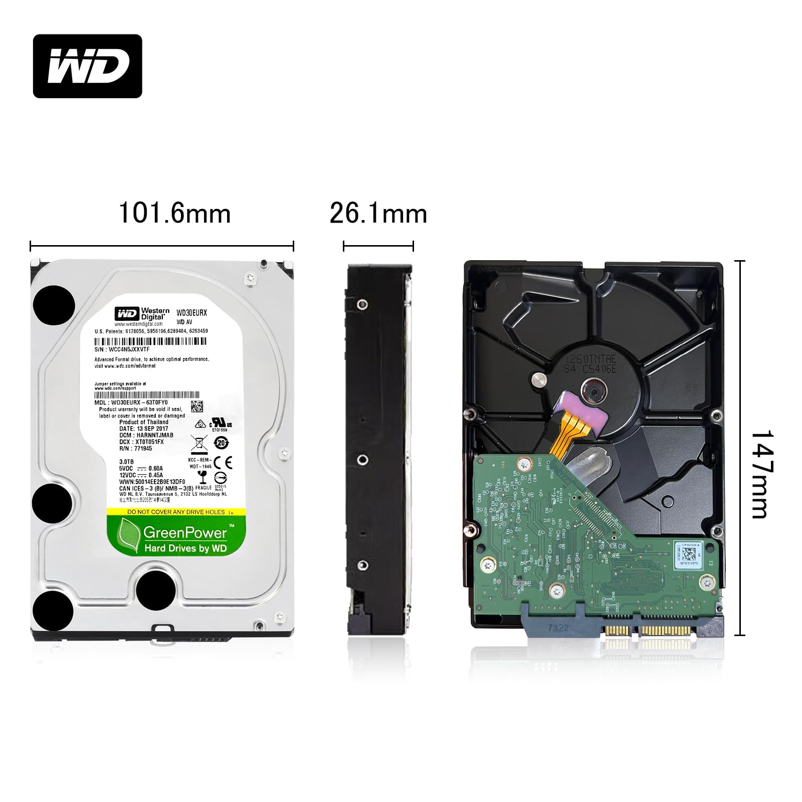 Amazon | WD hdd 3TB 3.5インチGreenPower,Digital Western 内蔵型