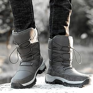 Amazon | [XYZL] 男女兼用 防寒 グレー ブーツ メンズ スノーブーツ