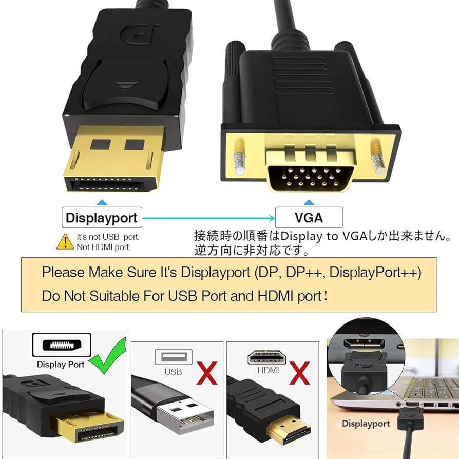 Amazon.co.jp: Displayport VGA 変換 ケーブル 1.8m ディスプレイ