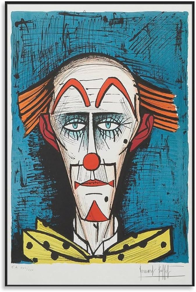 Amazon.co.jp: ベルナールビュッフェポスター《ピエロブルーの背景