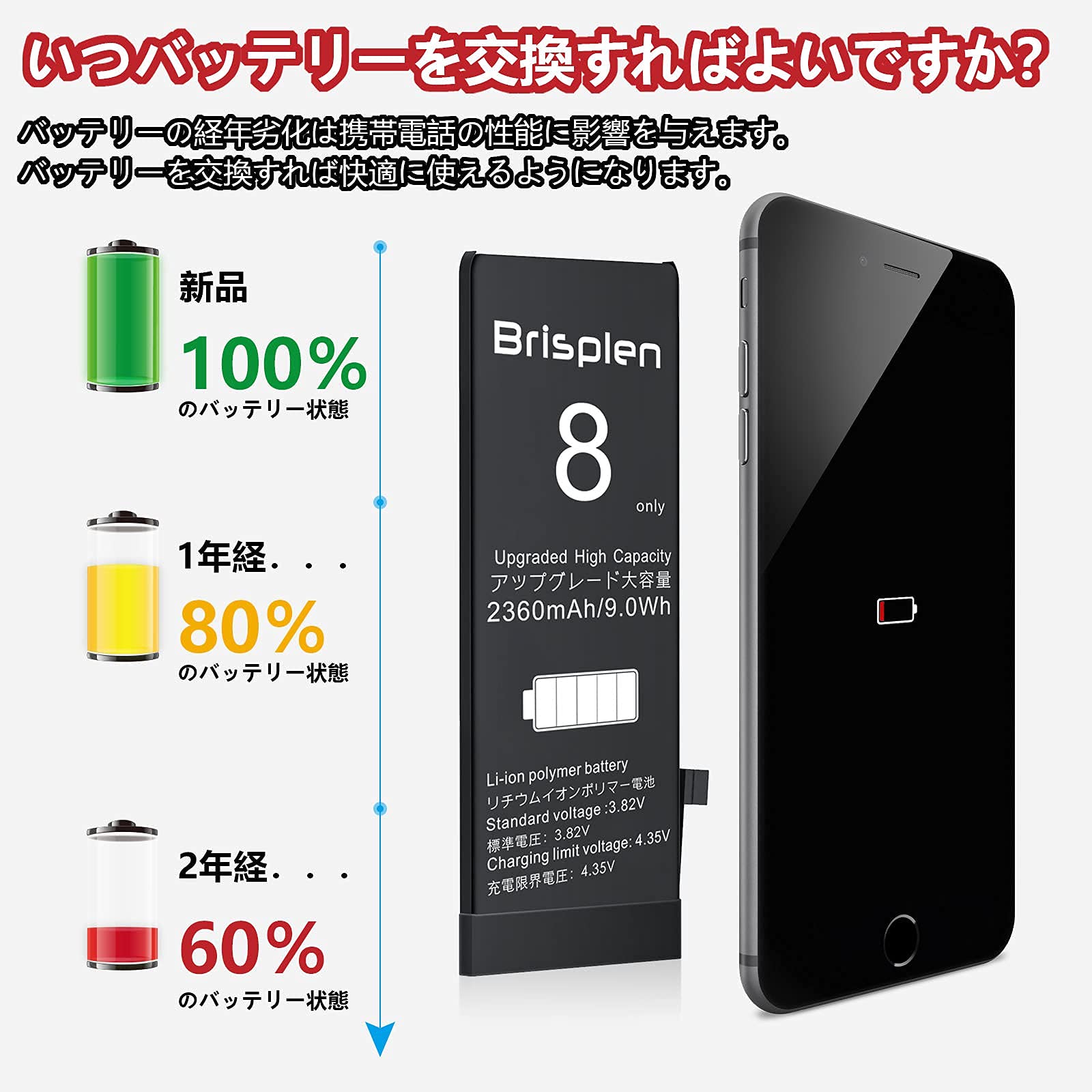 Amazon | Brisplen for iPhone8バッテリー交換用 【 2360mAh 日本語