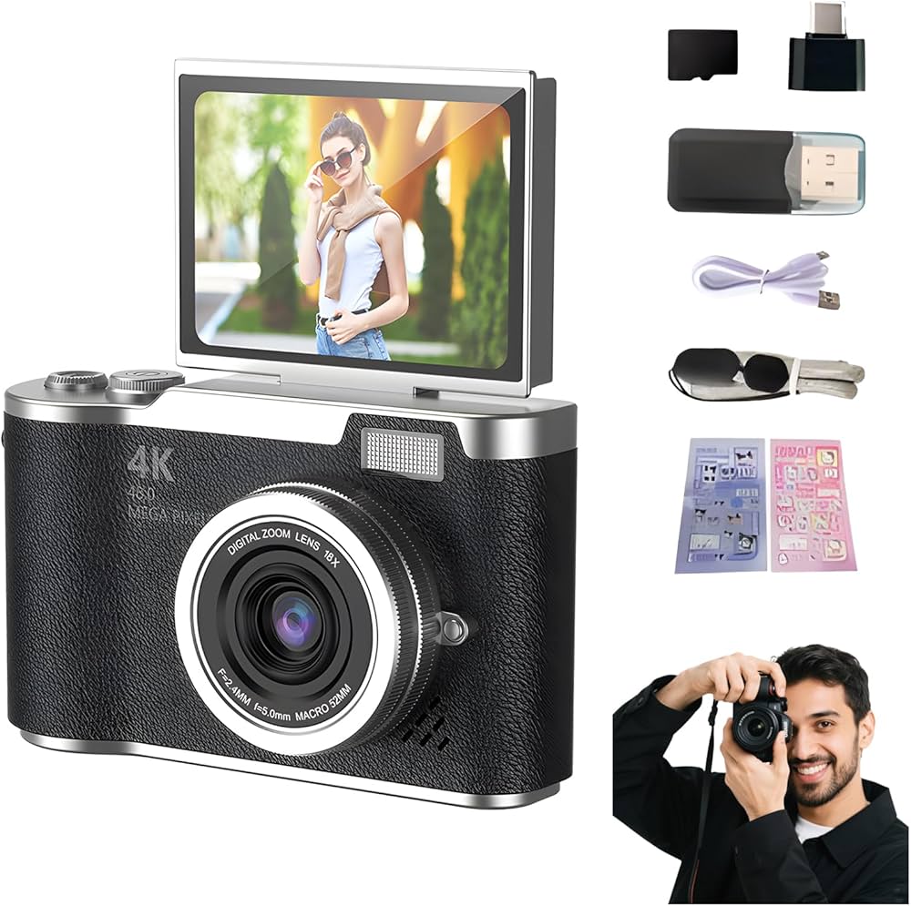 Amazon | 4K 折りたたみ式スクリーン 学生用カメラ、32GB TFカード付き