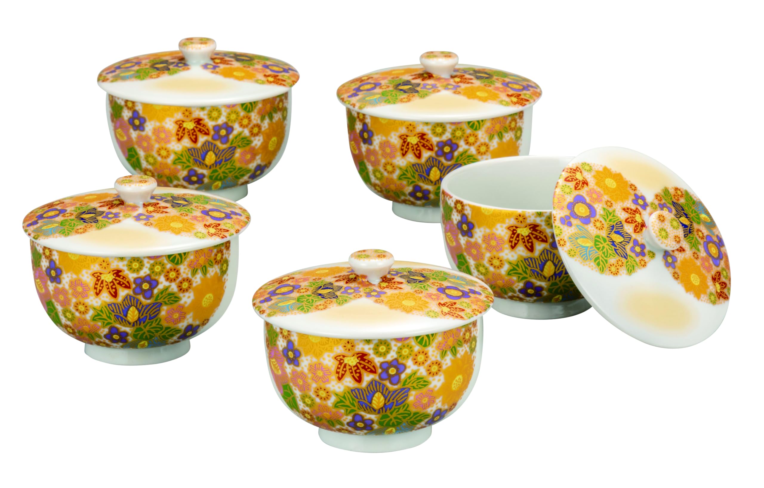 Amazon | 九谷焼 蓋付 湯呑み 5客セット 花詰 | 和座の蔵 | 湯呑み