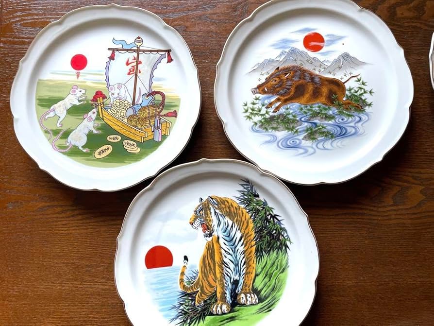 Amazon | 有田陶源の皿 干支3枚セット ネズミ 猪 虎 | ノーブランド品