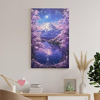 Amazon.co.jp: 絵画 富士山の夜桜が美しい景色インテリア 絵画 美しい