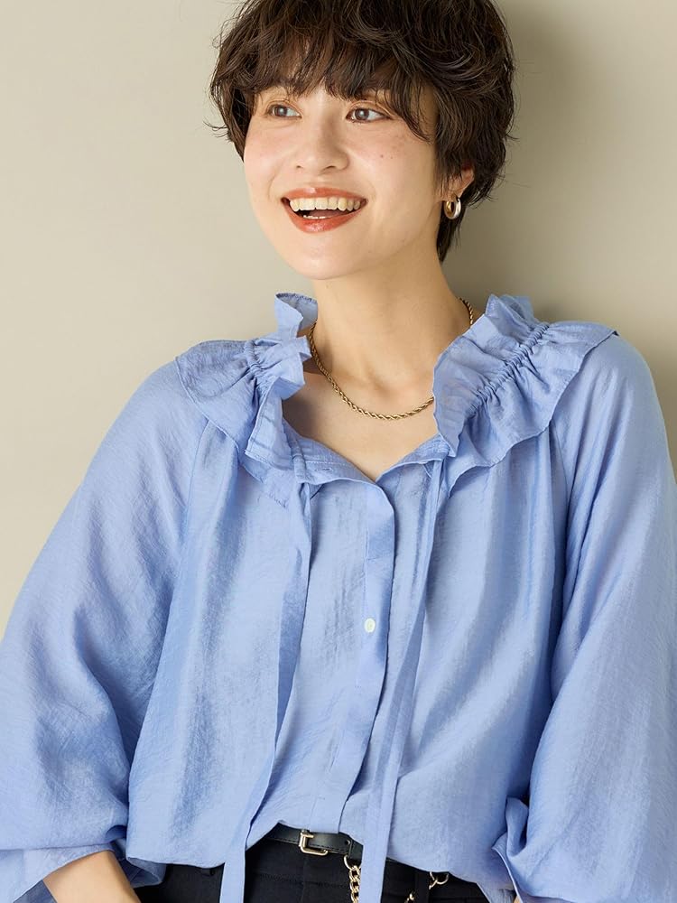 Amazon | [ノーリーズ ソフィー] シアーシルクフリルネックブラウス 4