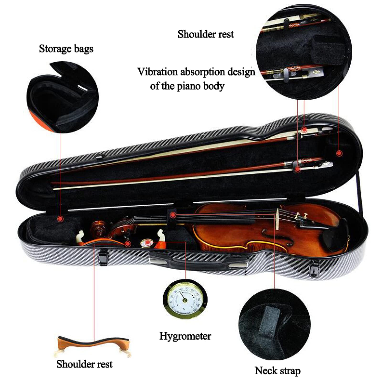 Amazon.co.jp: 4/4湿度計付きフルサイズバイオリンケース、バイオリン