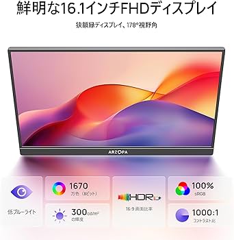 Amazon.co.jp: ARZOPA 16.1インチ モバイルモニター 大画面 フルHD IPS