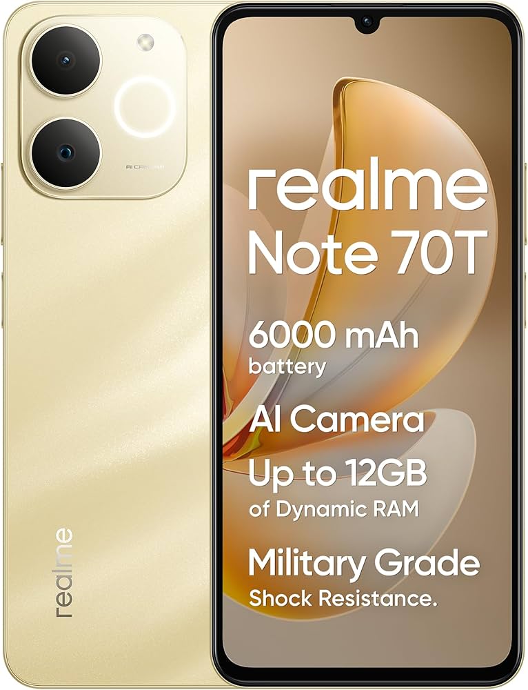 realme Smartphone Note 70T,4+128GB, Batería De 6000mAh, Diseño