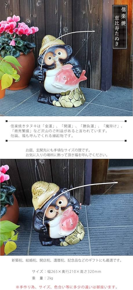 Amazon.co.jp: 信楽焼 たぬき【七福神たぬき恵比寿様 ta-0339】縁起物