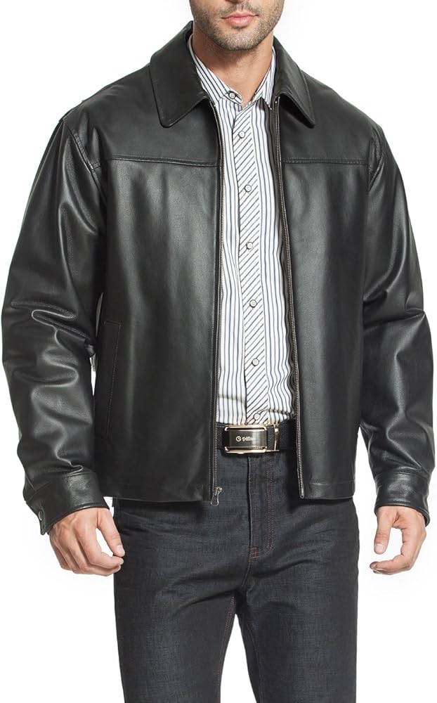 BGSD Men Greg Open Bottom Zip Front Leather Jacket (Also available