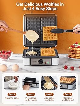 Amazon.com: FOHERE Belgian Waffle Maker 4 Slices, 1200W Square