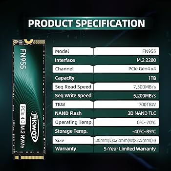 Amazon.com: Fikwot FN955 1TB NVMe SSD M.2 2280 PCIe Gen4x4, Up to