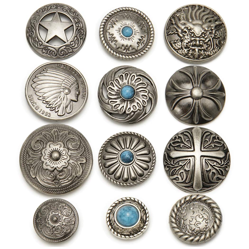 Amazon | コンチョ ボタン 12個セット ねじ式 アンティーク シルバー