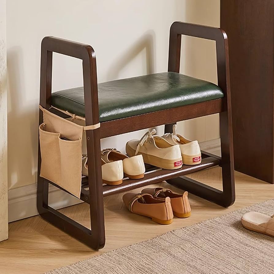 Amazon.co.jp: ZEOPLE 玄関ベンチ 玄関椅子 木製 玄関スツール 棚付き