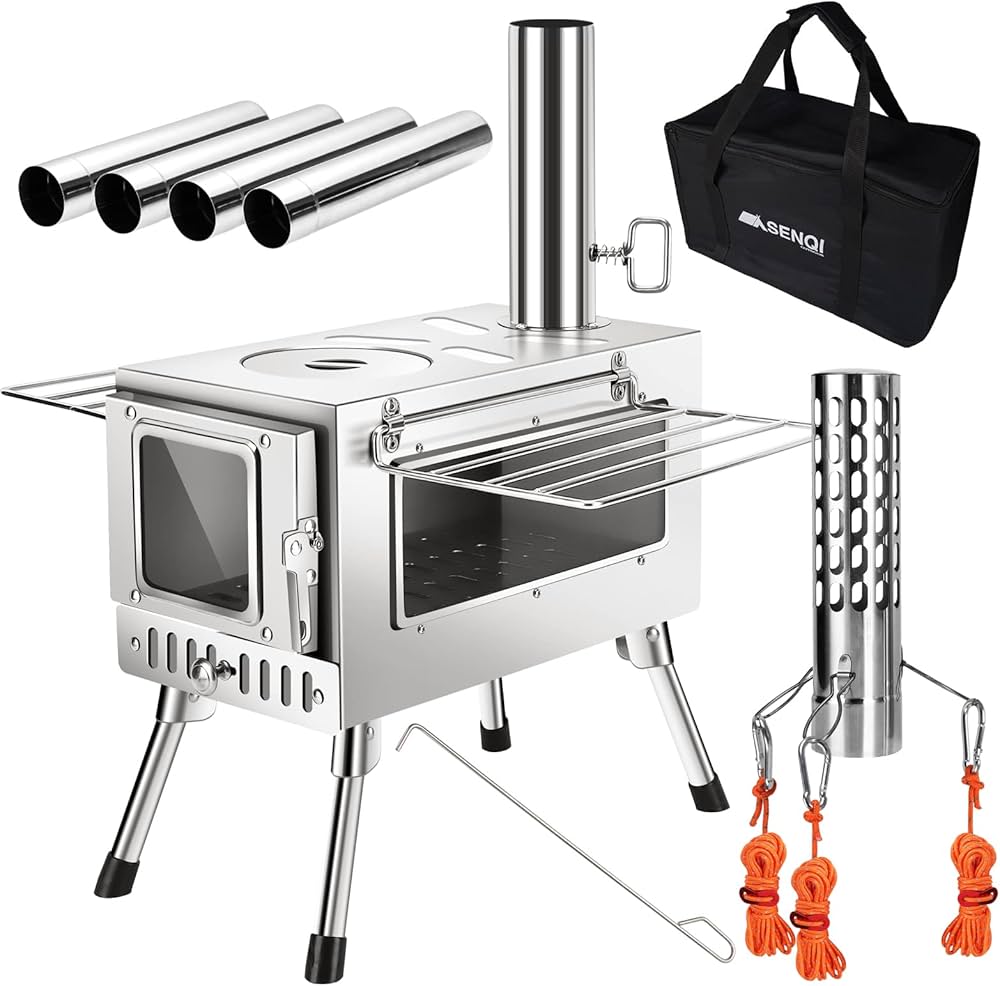 Amazon.co.jp: SENQI 薪ストーブ 折りたたみ キャンプ 耐熱ガラス