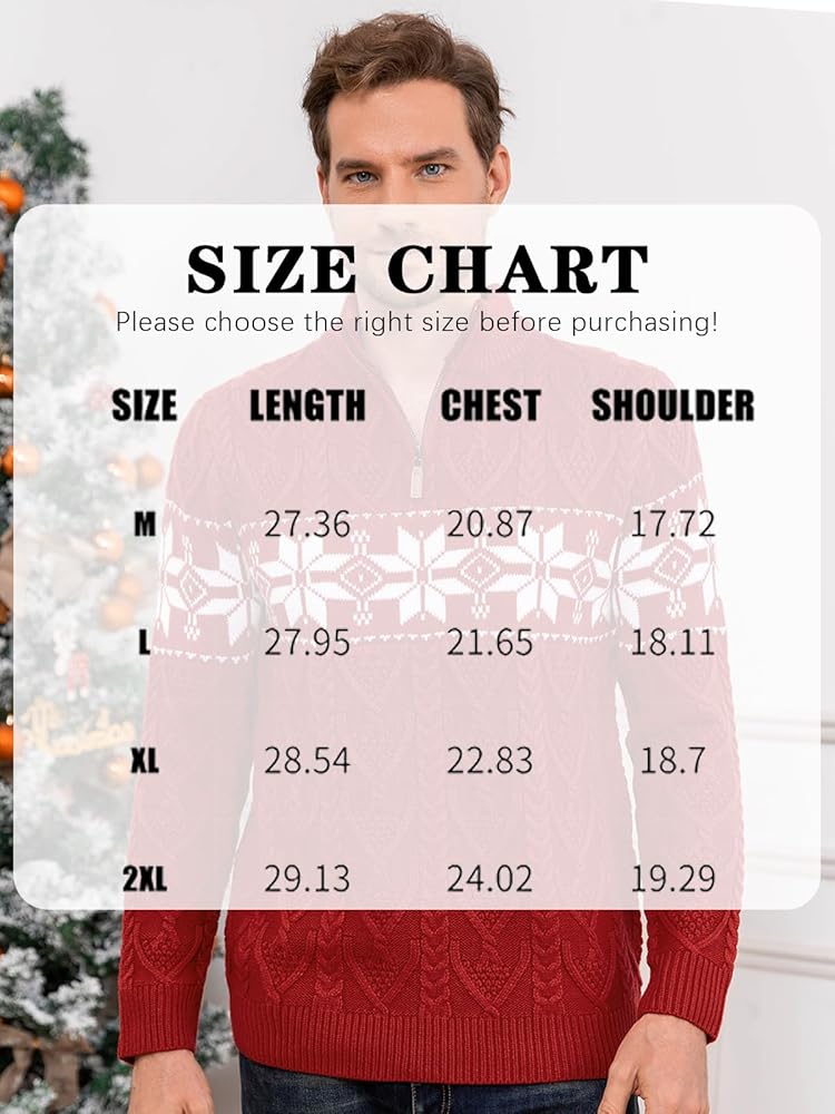 Makkrom Mens Ugly Christmas Sweater Quarter Zip Pullover Long