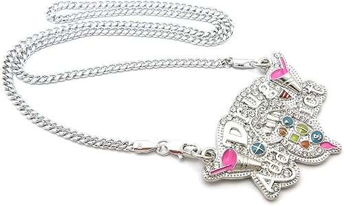 Hip HOP White Gold PT Drug Addict Pendant & 3mm 24