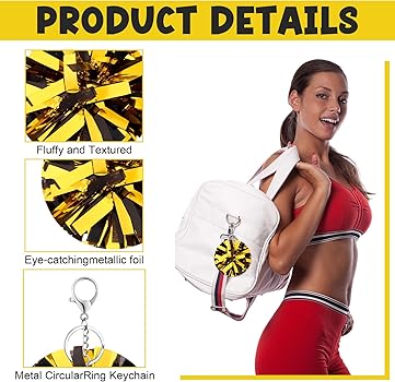 24 Pcs Cheer Pom Pom Keychain Cheering Keyring Charm Black and