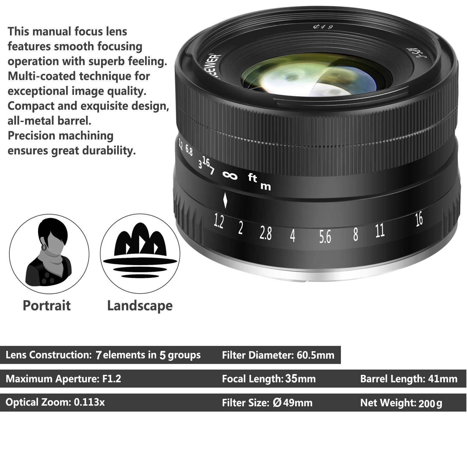 Amazon.co.jp: Neewer 35mm F1.2 Large Aperture Prime APS-C Aluminum