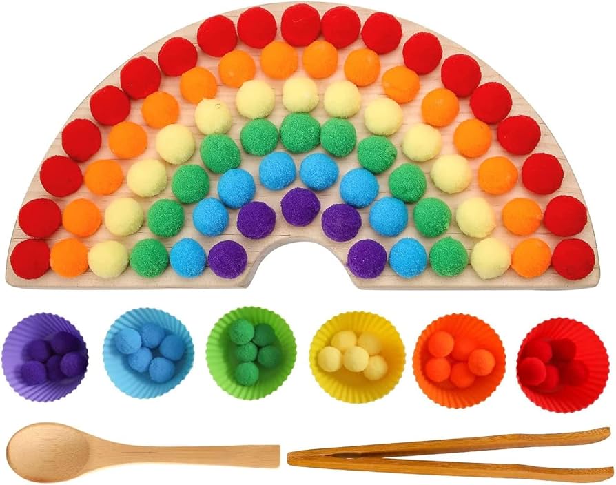 Amazon | 箸トレーニングおもちゃ 虹の積み木 木製パズル 形合わせ
