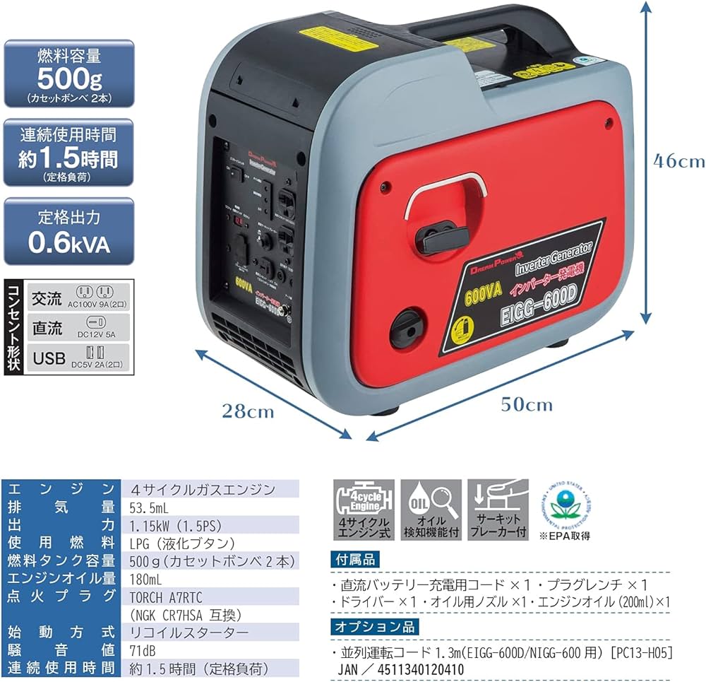 Amazon | [ナカトミ] インバーター発電機 カセットボンベ式 定格出力