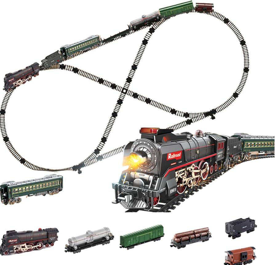 Amazon.co.jp: HJJ 蒸気機関車トレインセット、電池式列車、模型列車