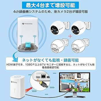 Amazon.co.jp: 【400万画素・完全無線】 YESKAMO 防犯カメラ 屋外