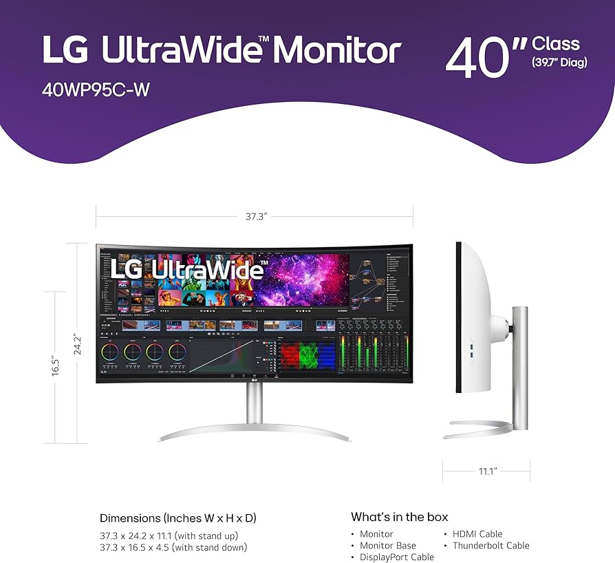 Amazon.com: LG 40WP95C-W 40” UltraWide Curved WUHD (5120 x 2160