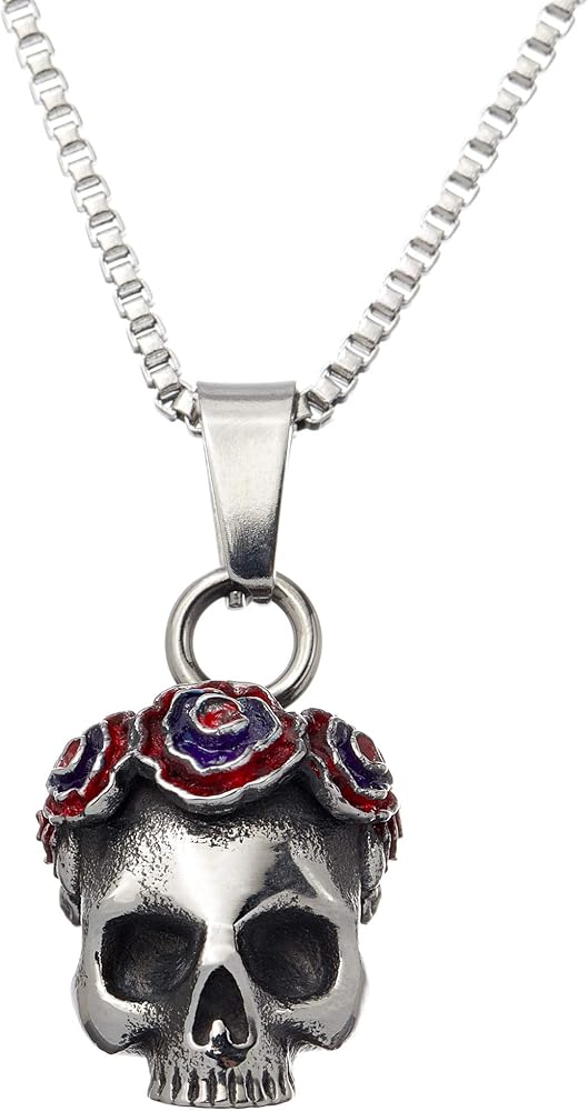 Tateossian Grateful Dead Gothic Rose Skull Pendant, Silver Steel