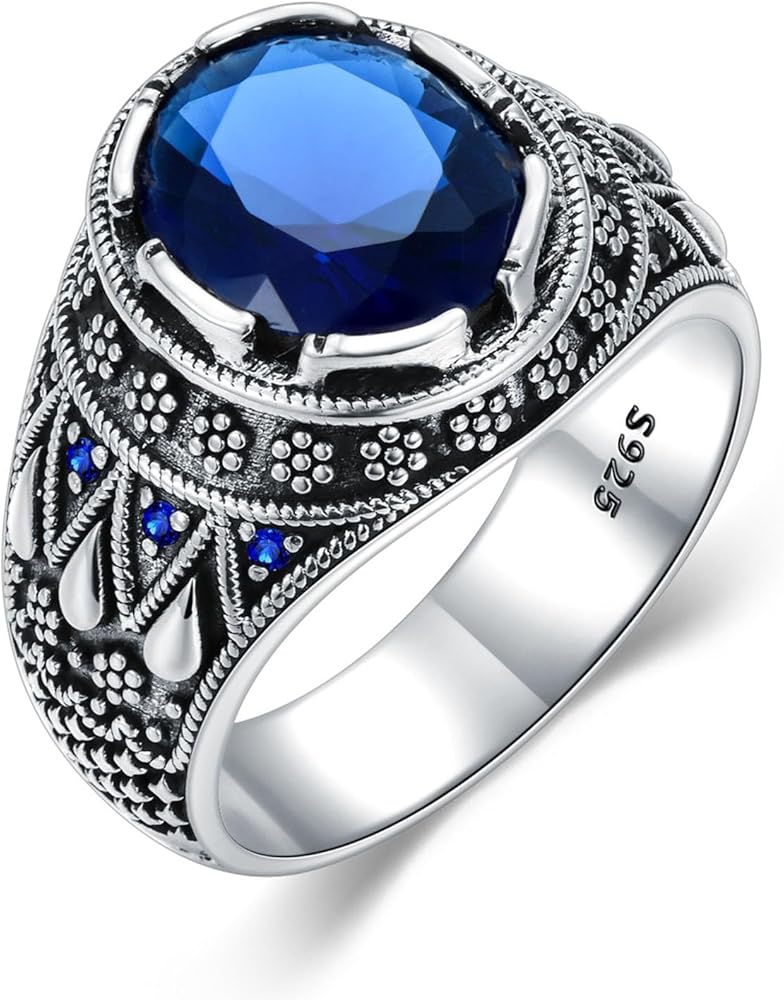 Amazon | PYTALI シルバーブルーサファイアリング メンズ S925