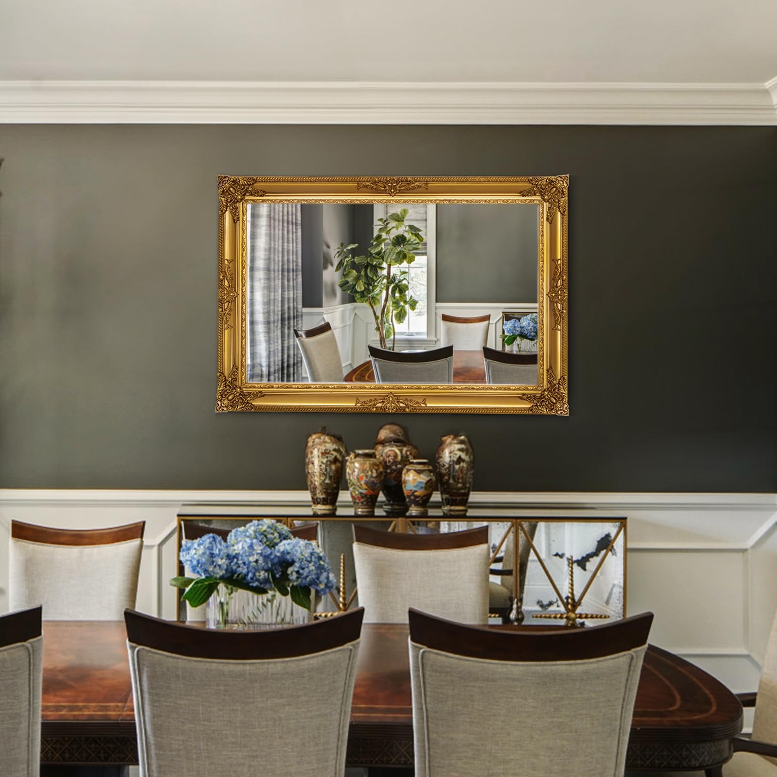 Amazon.co.jp: ゴールドヴィンテージミラー、95.04cm x 65.04cm 伝統的