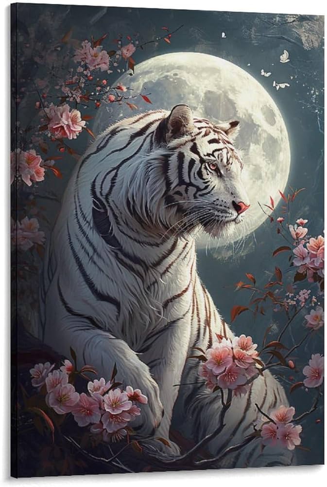 Amazon.co.jp: 絵画 遠くを見つめる獰猛なホワイトタイガーインテリア