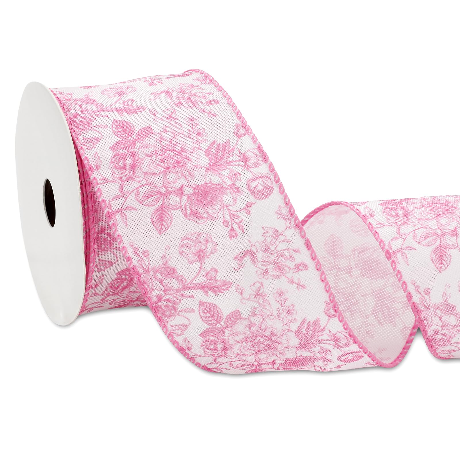 Amazon.com: Floral Wired Edge Ribbon Roll Pink Flower Ribbon
