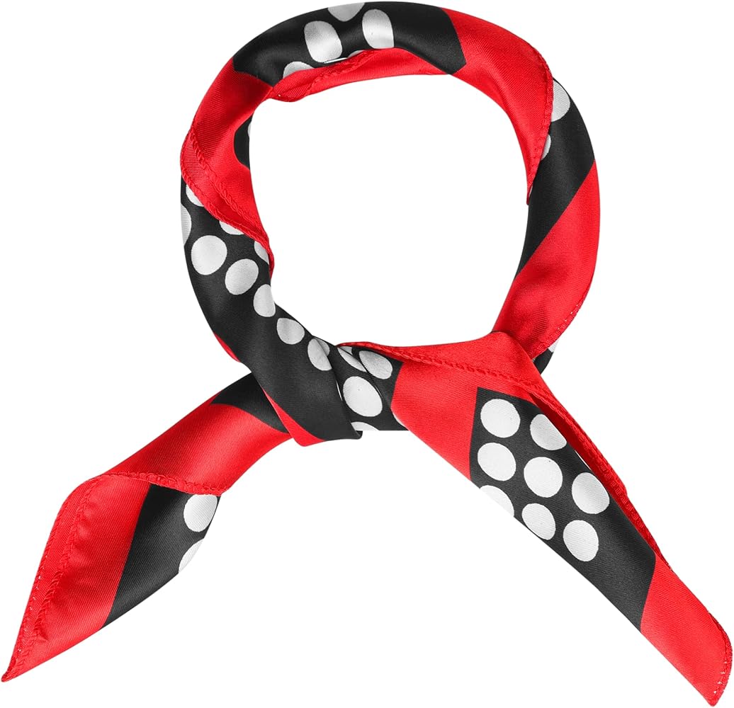 uxcell Red Black Polka Dots Stripe Print Neckerchief Square Neck