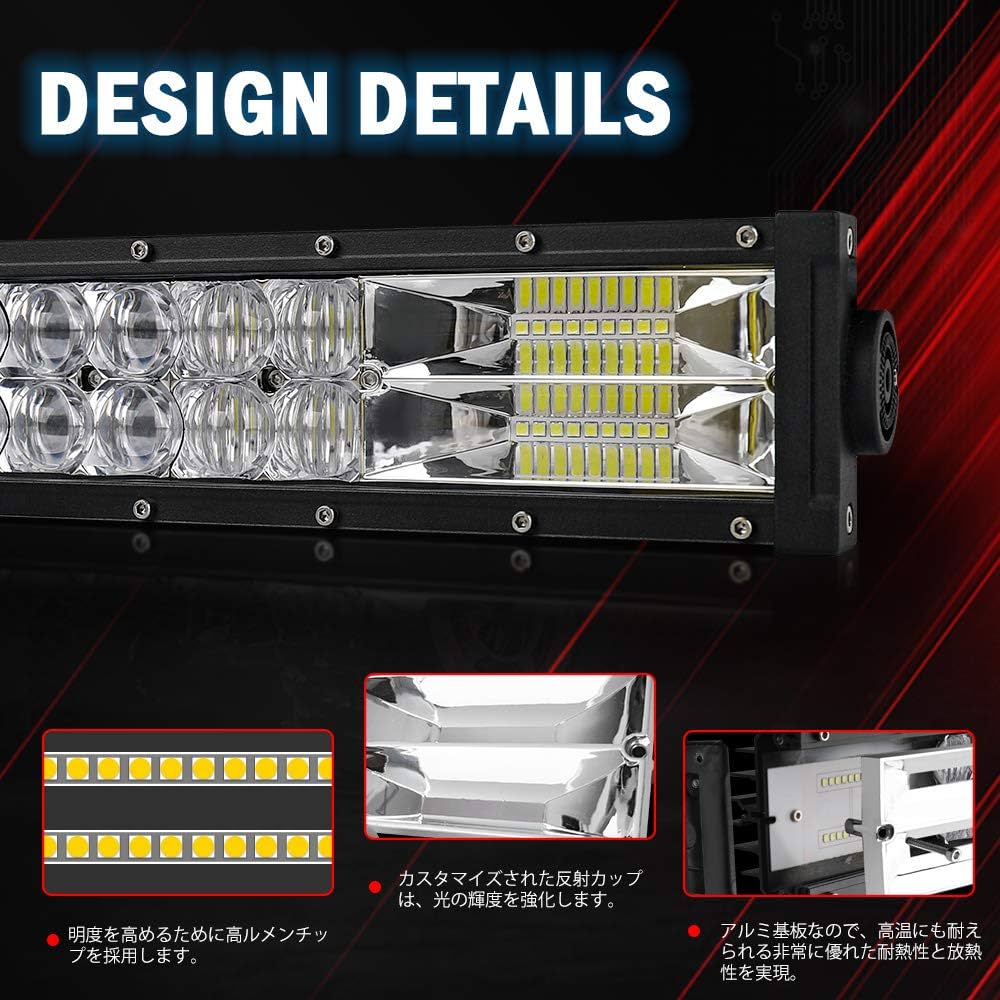 Amazon | LED作業灯 144W 12V/24V汎用 22インチ LEDライトバー 車用