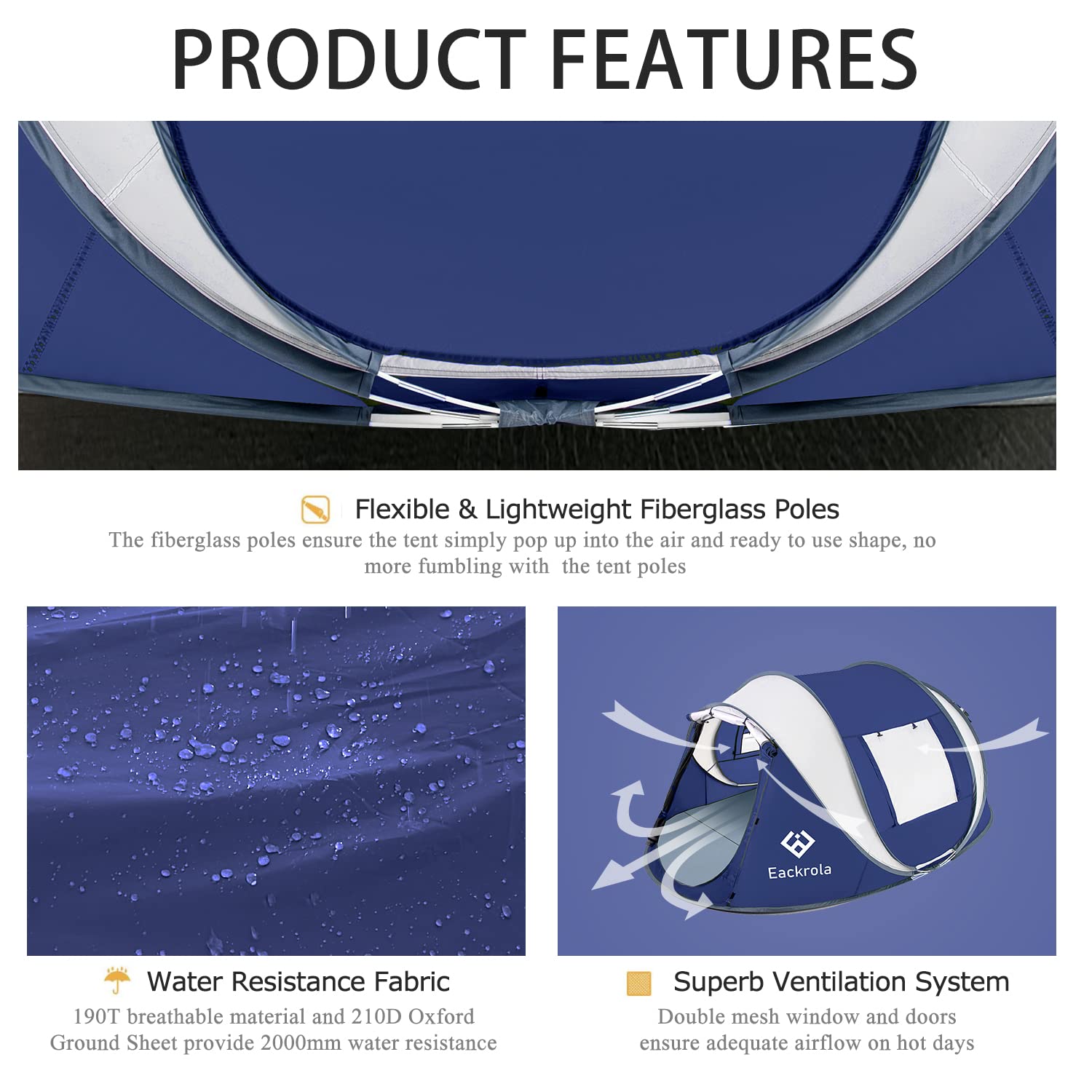 Amazon.co.jp: Eackrola ポップアップテント 2人用 4人用 キャンプ