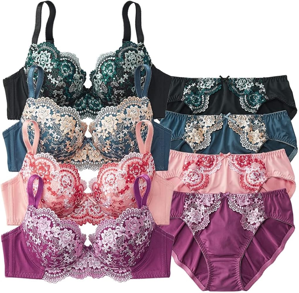 Amazon | [ニッセン] ブラジャー ショーツ セット 花柄 刺しゅう 4