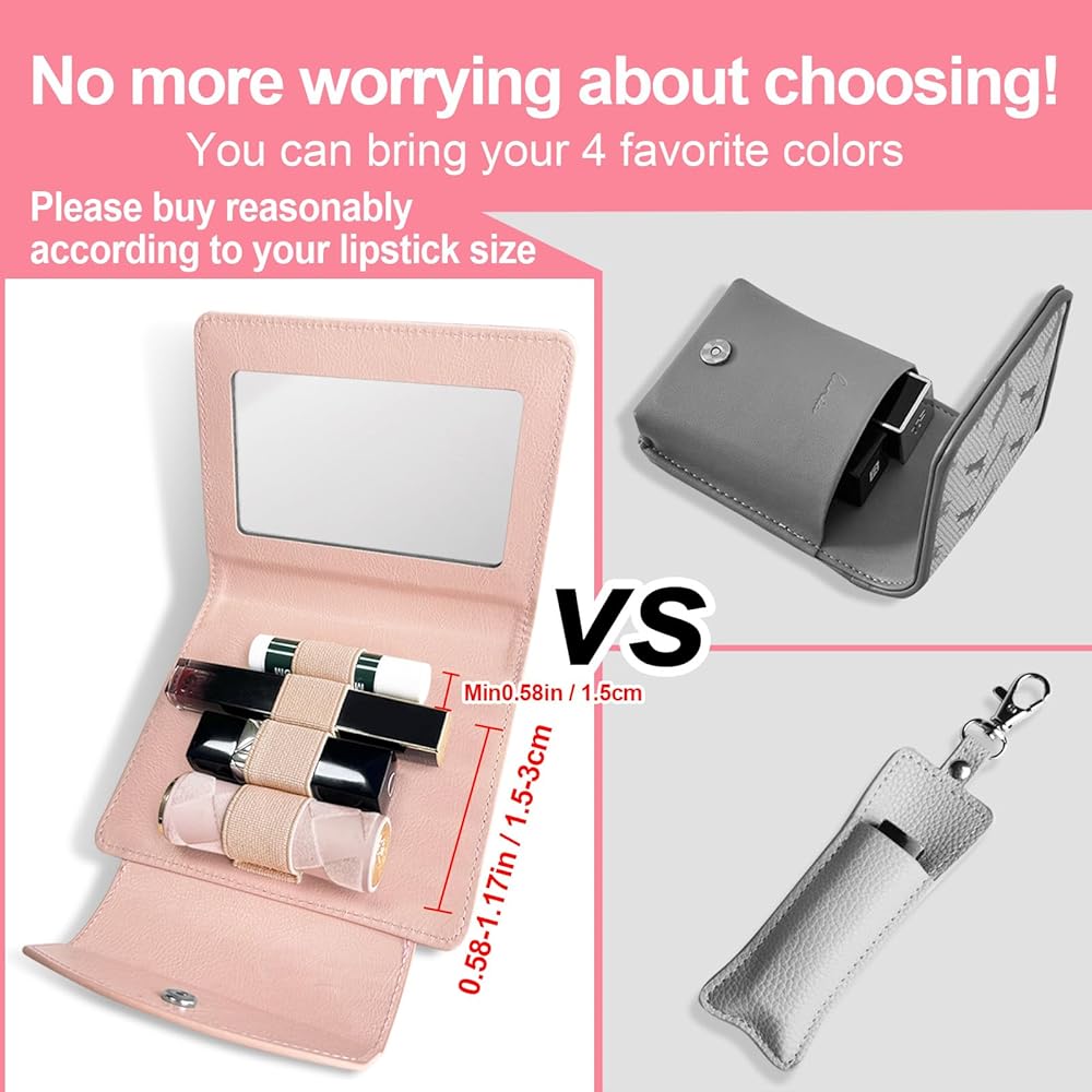 Amazon.com : LAOTANGJIA PU Lipstick Case Holder with Mirror Holds