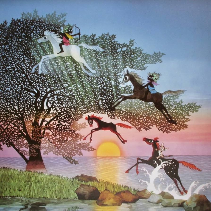 Amazon.co.jp: 藤城清治「馬がとぶ」 画集画 A4額入り : ホーム＆キッチン