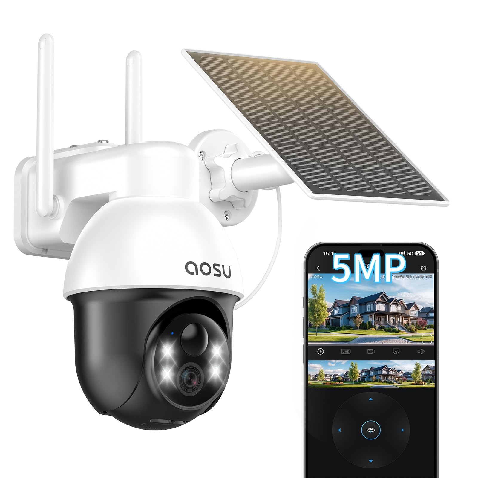 Amazon.co.jp: aosu 防犯カメラ 屋外 ソーラー 500万超高画素 PIR人体