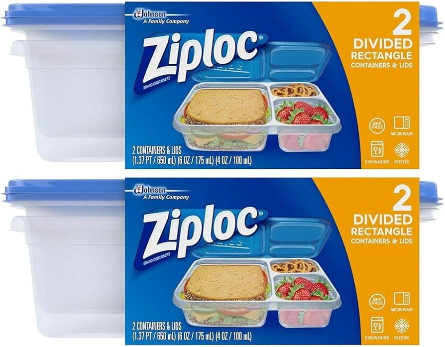 Amazon | Ziploc Container, Divided Rectangle, 2 Count (Pack of 2