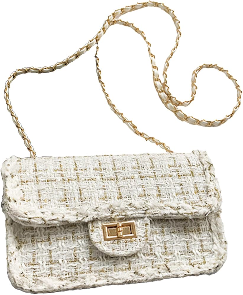 Amazon | ショルダーバッグ レディース ツイード チェーン クロス