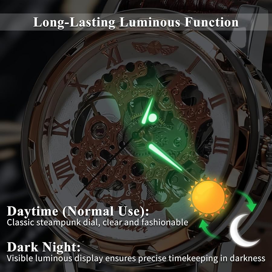 Amazon.co.jp: GuTe スチームパンク キラキラ光るスケルトンの機械式手