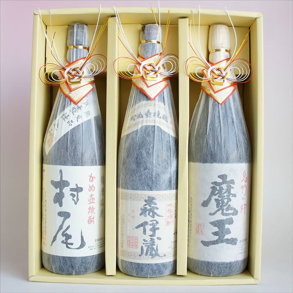 Amazon.co.jp: 森伊蔵・魔王・村尾《一升瓶 1800mlx3本セット 芋焼酎3M