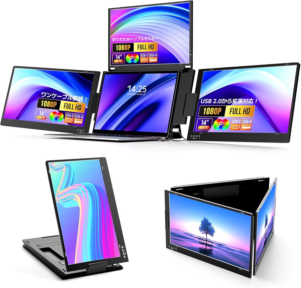 Amazon.co.jp: 「黒色 合金製 」トリプルモニター 14インチ マルチ