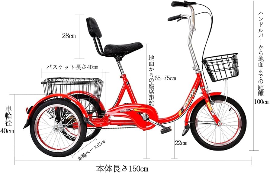Amazon.co.jp: 大人用 お年寄り向け レディース メンズ 三輪自転車 1速
