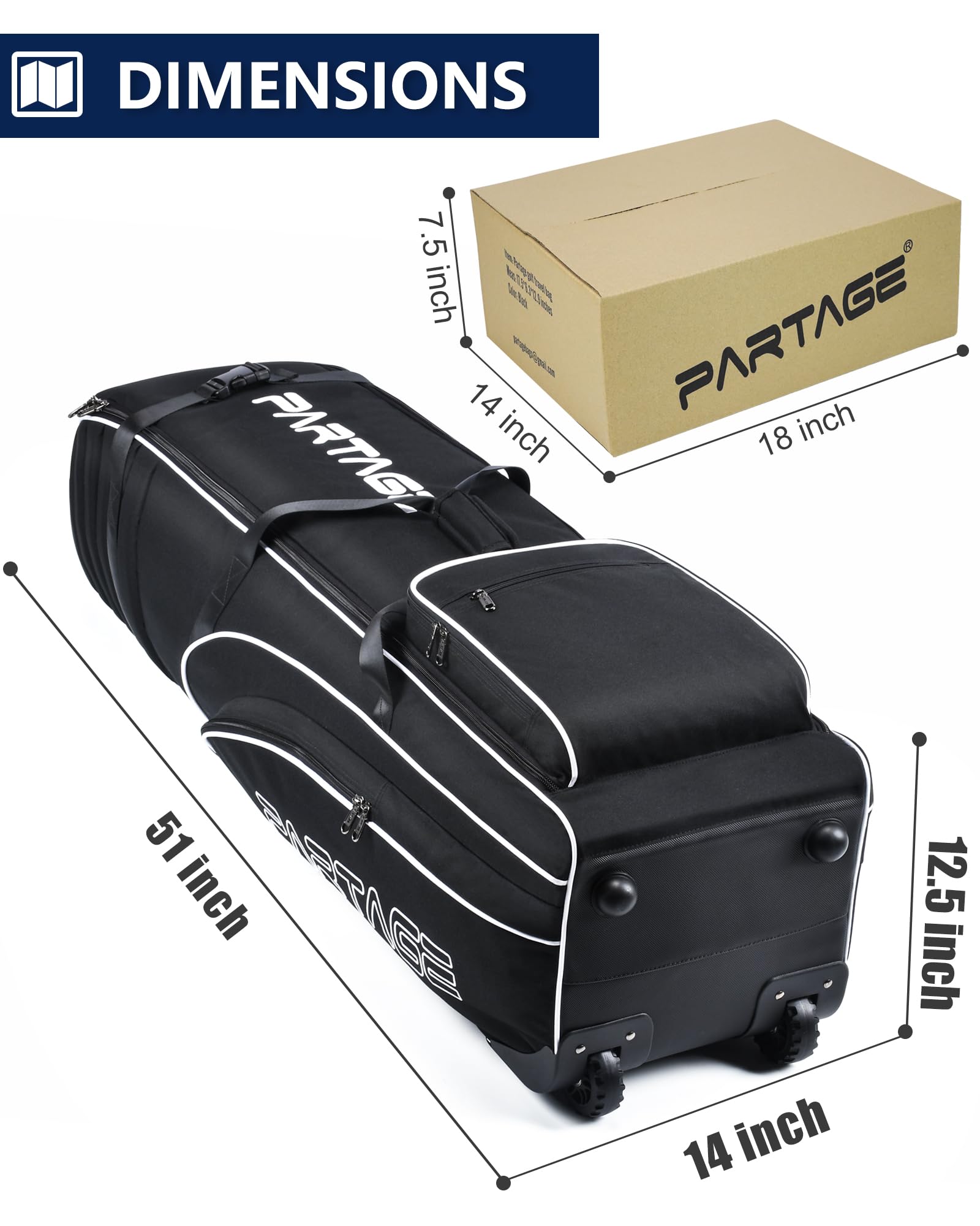 Amazon.com : Partage Golf Travel Bag with Wheels, Golf Travel Case